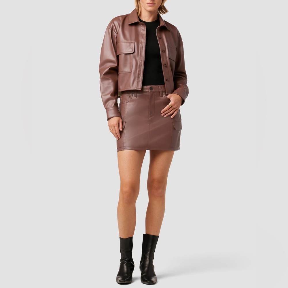 Hudson Faux Leather Cargo Cinnamon Brown Mini Skirt Size 28 NWT